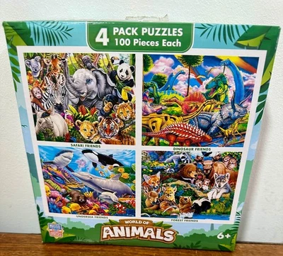 4 Masterpieces 100 Piece Animal Jigsaw Puzzles Variety Pack Fast FREE US Ship! - Image 1 of 3