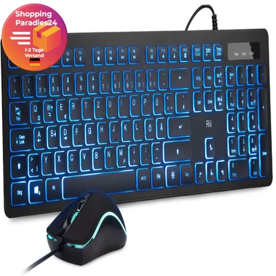 gaming tastatur und maus set mit kabel, 3 led hintergrundbeleuchtung qwertz d... - Bild 1 von 4