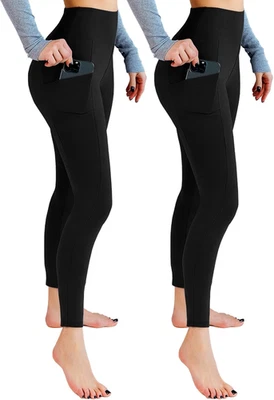 Pack de 2 Leggings con Bolsillos para Mujer, Cintura Alta Suave Leggings para Yoga Gimnasio Foto 1 de 4