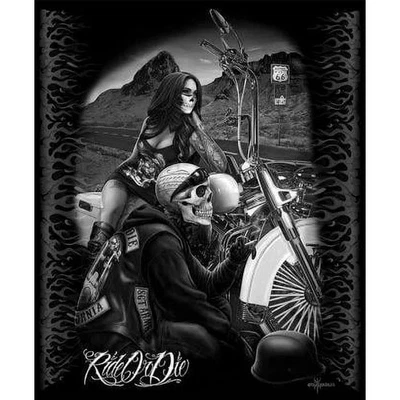 8lb Heavyweight Soft Queen Blanket, Officially Licensed, Motorcycle Skeletons - Image 1 of 3