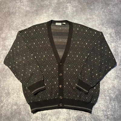 Cárdigan Suéter Lana Vintage Alfani Para Hombres Patrón Geométrico Hecho en Italia Foto 1 de 4