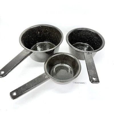 "Juego de 3 sartenes de cocina vintage de 5"" 6"" 7"" esmalte moteado negro" Foto 1 de 4