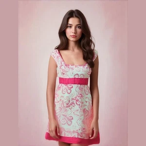 Abito donna junior cammello rosso taglia 1 rosa bianco cravatte rockabilly dietro - Foto 1 di 5