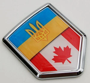 Ukraine Canada Flag Car Chrome Ukrainian CanadianEmblem 3D Decal Sticker - Foto 1 di 2