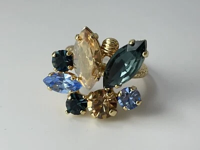 Anillo Ajustable Monnaluna Gota Rocío Floral Marqués GP Azul Cristal Swarovski Foto 1 de 4