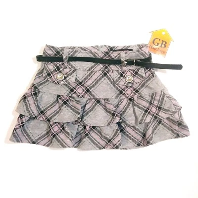 Talla 7 Jóvenes Niñas Niños Falda Gris A Cuadros con Cinturón y Forro *LEER* Foto 1 de 4