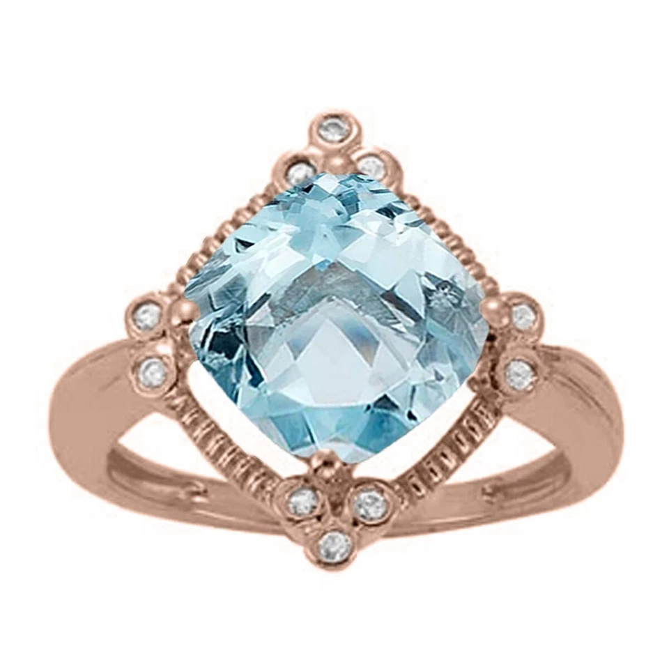 Anillo Aqumarine 2,80 quilates Tw Diamante Corte Cojín en Oro 10K Foto 1 de 1