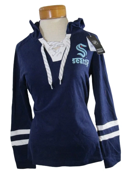 NHL Seattle Kraken Womens L/S Lace-Up Hooded T-Shirt S Navy