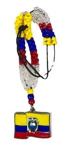 ECUADOR FLAGGE FARBE PERLEN FLAGGE Halskette Anhänger HAITI mit 14" PERLEN in Leder - Bild 1 von 2
