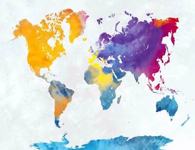 World Map Watercolor Style Wall Art Poster Print Artwork Home Office School Deco - Image 1 of 2