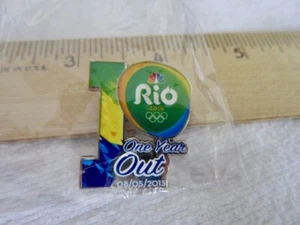 OLYMPIC PIN OFFICIAL 2015 RIO DE JANEIRO NBC MEDIA SPONSOR "ONE YEAR OUT!" NEW! - Picture 1 of 2
