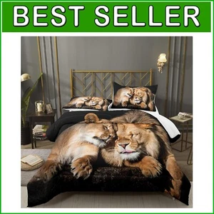 Elegant King Lion Bedding Set - Machine Washable Microfiber Quilt and Shams - Imagen 1 de 10