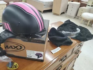 Brand New Gmax HH-65 XL Twin Fully Dressed Half Motorcycle Helmet Black/Pink - Picture 1 of 9