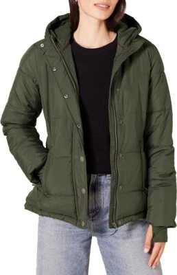 Women's Jacket Hooded Long-Sleeve Puffer Coat Olive Size XL - Image 1 of 4