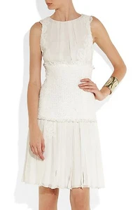 $2730 New Oscar de la Renta Off White S13 Embroidered Chiffon Boucle DRESS 4 - Picture 1 of 17