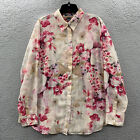 Chaps Blouse Womens 1X Top Floral Long Sleeve Sheer White