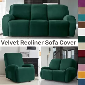 Velvet Recliner Sofa Covers Full Cover Stretch Recliner Slipcovers 1/2/3 Seater - Picture 1 of 13