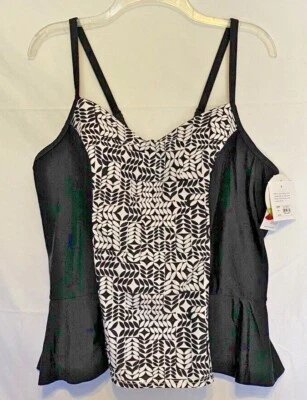 NWT! Croft&Barrow Tankini Top Women's Black/White Built in Bra Adj.Straps ~Sz.18 - Image 1 of 4