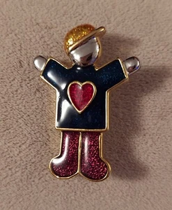 Goldtone Colorful Enamel Child Heart Pin - Picture 1 of 3
