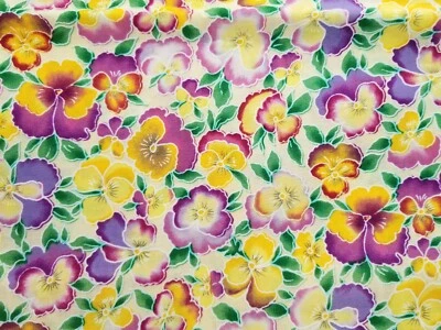 Windsor Collection “Pansy ” Cotton Fabric Hoffman 34" x 42" Purple Yellow - Image 1 of 4