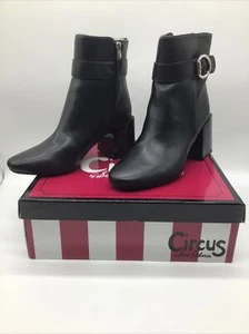 Circus By Sam Edelman Black”Tenley”Faux Leather 3”Block Heel Booties Sz.6.5M NIB - Picture 1 of 12