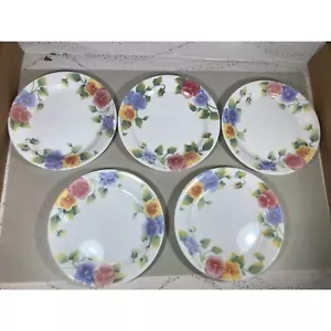 Corning Corelle Summer Blush Pansies Floral salad plates set of 5 - Picture 1 of 2