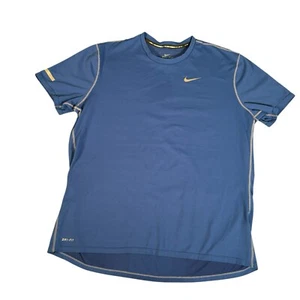 Nike T Shirt Mens Large Running Crew Neck Swoosh Logo Blue Perforated - Picture 1 of 7
