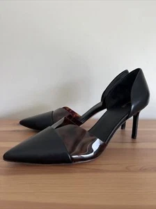 Diane von Furstenberg Love Notched d'Orsay Leather Pump Black Size 9.5 Tortoise - Picture 1 of 10