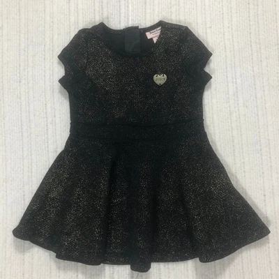 Juicy Couture Dress Black Gold Sparkle Party Fit & Flare Heart Logo 24M - Image 1 of 4