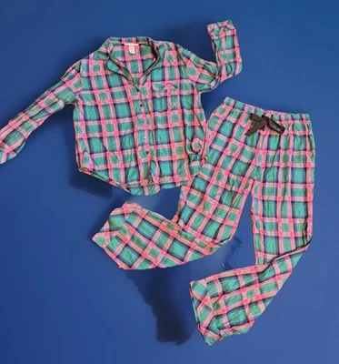 Conjunto de pijama xadrez Victoria’s Secret feminino pequeno curto botão top calças combinando - Imagem 1 de 3