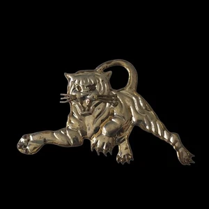 Vtg Mixed Metal Tiger Cat Brooch Pendant Scarf Clip LSU Auburn Clemson Mizzou - Picture 1 of 13
