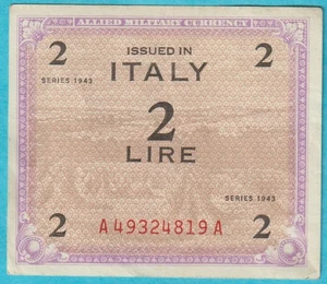 1943 Italien 2 Lire Alliierte Militärwährung Schein HOCHWERTIG A49324819A - Bild 1 von 2