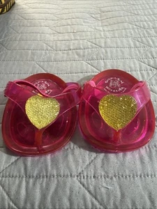 Build A Bear Workshop Shoes Pink Jelly Sandals Heart Themed Glitter Flip Flops - Picture 1 of 6