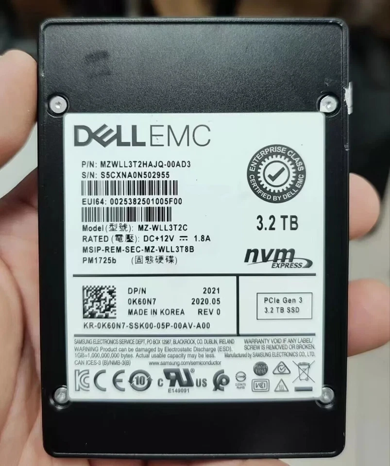 Samsung PM1725B 3.2TB DELL SSD 2.5" PCle Gen3 NVME MZ-WLL3T2C MZWLL3T2HAJQ-00AD3 - Image 1 of 1