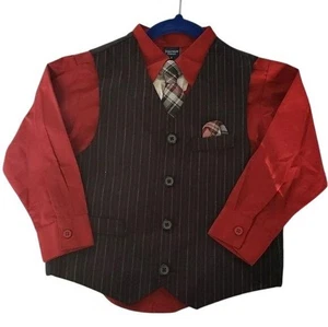 Boys Jonathan Strong 3-Piece Red & Black Pinstripe Suit Outfit size 4 - Picture 1 of 2