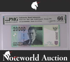 Indonesia 20000 Rupiah 2004/2006 P 144c Fancy SOLID 6 - 666666 UNC PMG 66 EPQ - Picture 1 of 4