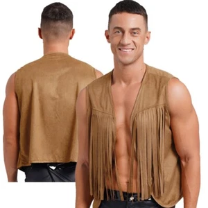 Mens Western Cowboy Costumes Theme Party Vest Steampunk Short Waistcoat Tassel - Picture 1 of 28