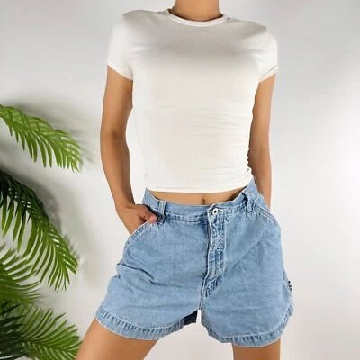 Pantalones cortos de mezclilla para mujer vintage años 90 grunge L.A. azules cintura alta lavado claro / 10 Foto 1 de 4