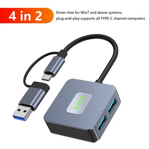 4 in 2 Type-C +USB to USB3.2*4 Interface Hub Adapter Dock for MacBook iPad 15 S2 - Afbeelding 1 van 16