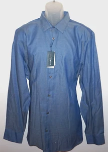 Camisa Perry Ellis Para Hombres Manga Larga XXL Calce Ajustado Azul Estampado Geométrico Nueva con Etiquetas - Imagen 1 de 6