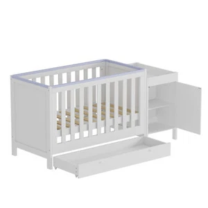 White Baby Cot Teething Rails Compact Crib Drawer Cot Bed Diaper Storage Cabinet - Picture 1 of 12