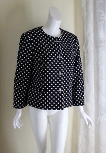 Nine West -Sz 14 Luxury Art-to-Wear Rich Polka Dot Black White Blazer Jacket  - Picture 1 of 5