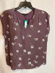 NWT Papermoon Reece Mixed Material Top Purple/Floral Sz SP Split Neck Sleeveless - Picture 1 of 18
