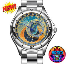 Luxury Silver Wristwatch Prague Astronomical Czech Tower V2 Map Flat Earth Watch
