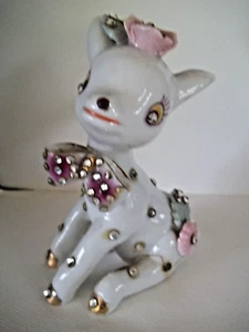 Vintage Napco White Porcelain Rhinestone Dot Deer Figurine Damage as-is - Picture 1 of 10