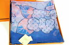 Hermes Shawl URASHIMA TARO 140 cm Chiffon silk mousseline blue 56" scarf r61