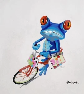 Blue Frog, 24x20, Hand painted on Giclee Canvas, - Picture 1 of 5