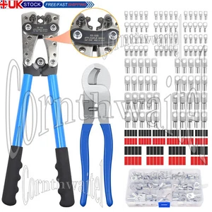Heavy Duty Battery Cable Crimping Tool Wire Lug Crimper Terminal Copper Lugs Kit - Picture 1 of 30