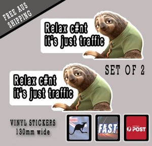 Funny driving relax Bumper stickers x 2 JDM Laptop Bumper Decal Vinyl sloth - Picture 1 of 3