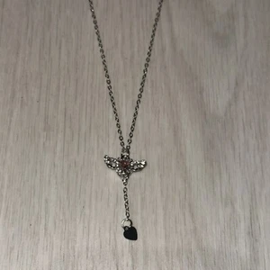 Pink Heart Sailor Moon Theme Angel Wings Rhinestones And Silver Tone Necklace - Picture 1 of 6